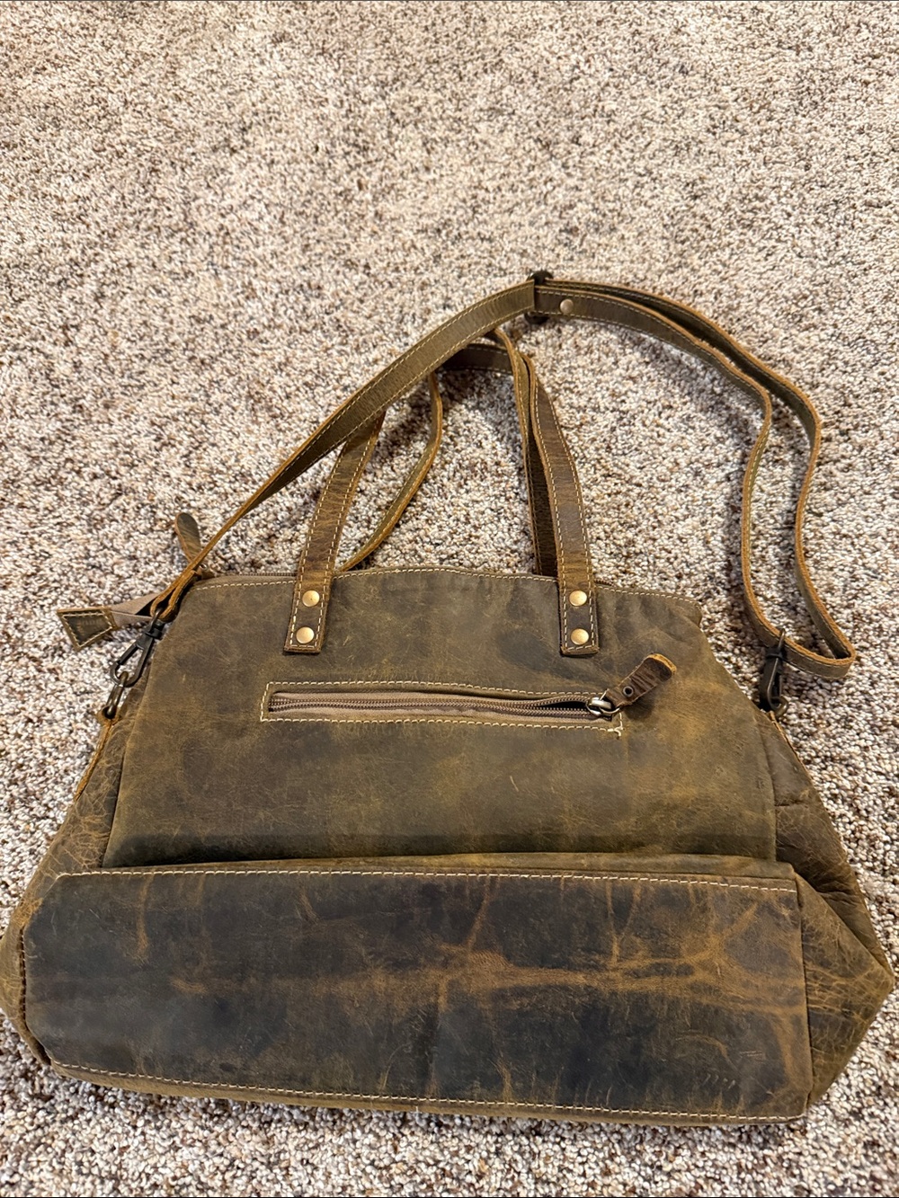 Myra Bag Distressed Brown Multi-Pocket Shoulder Tote - Picture 7 of 13
